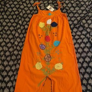 Vintage orange embroidered maxi dress
